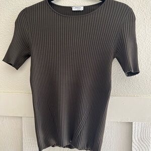 AKRIS punto brown luxury short sleeve ribbed sweater sz S